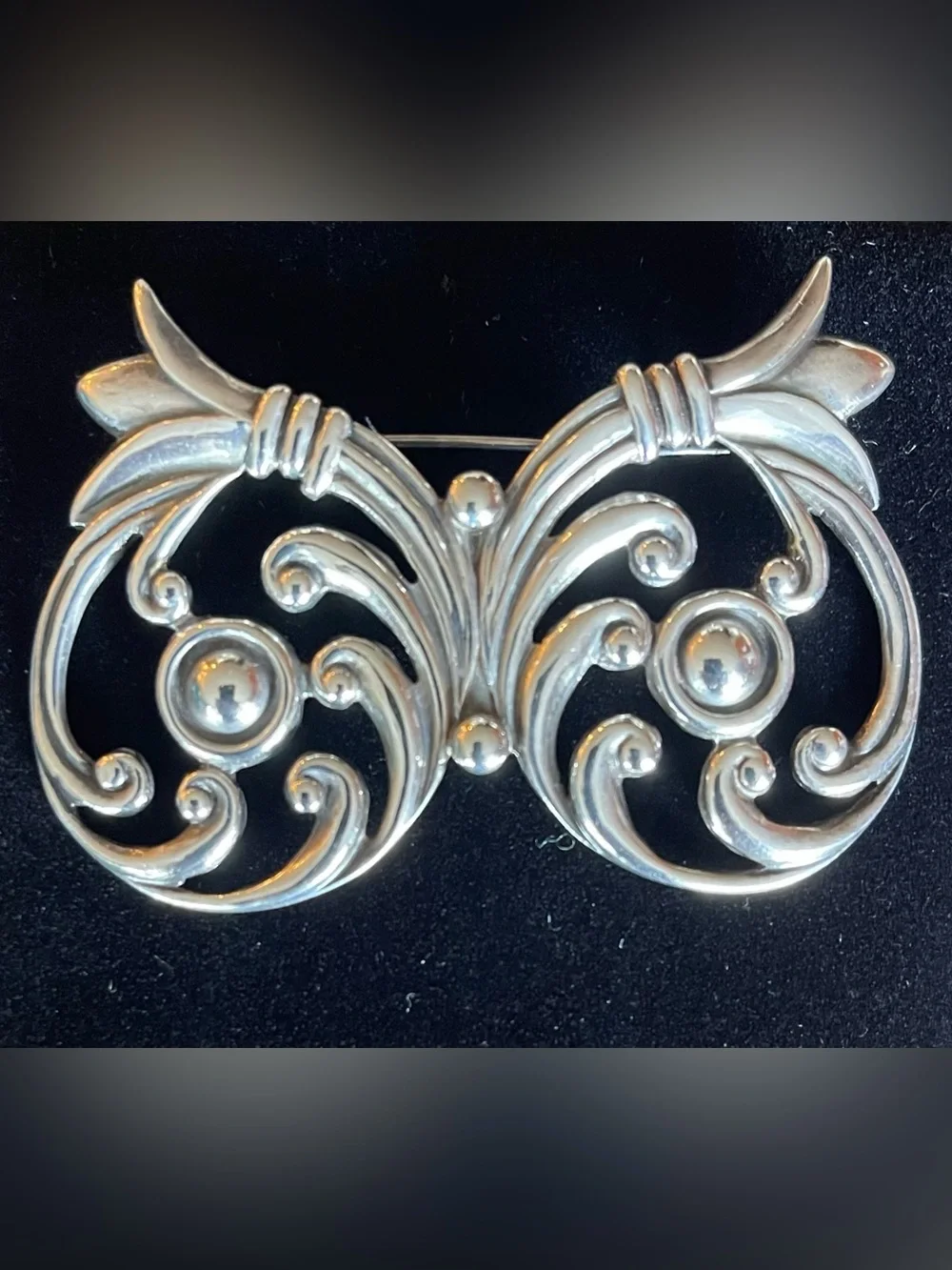 Vintage Los Castillo Taxco Silver Scroll Brooch - Silver 521